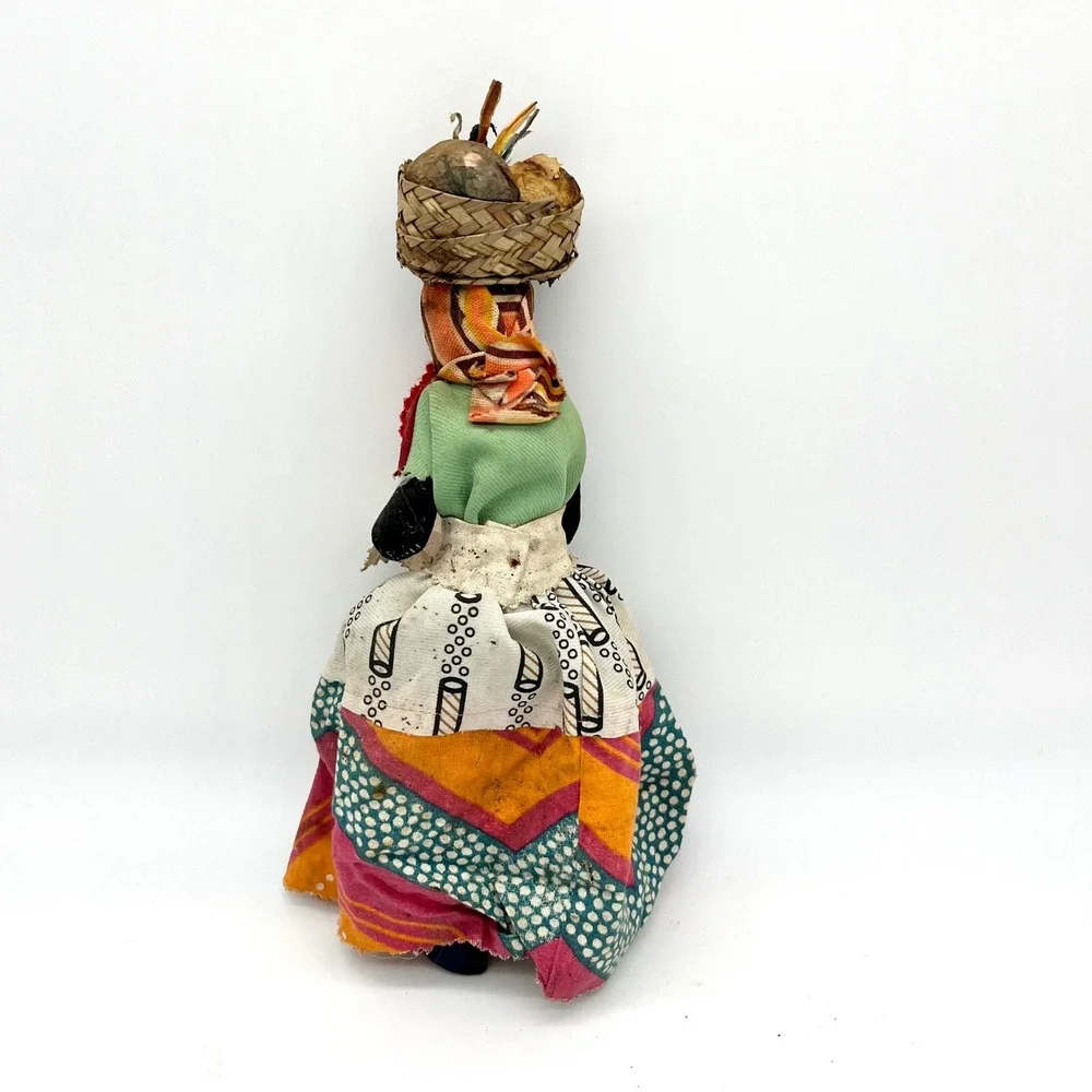Vintage Souvenir‎ Doll Caribbean Folk Art Straw Basket Headpiece 10